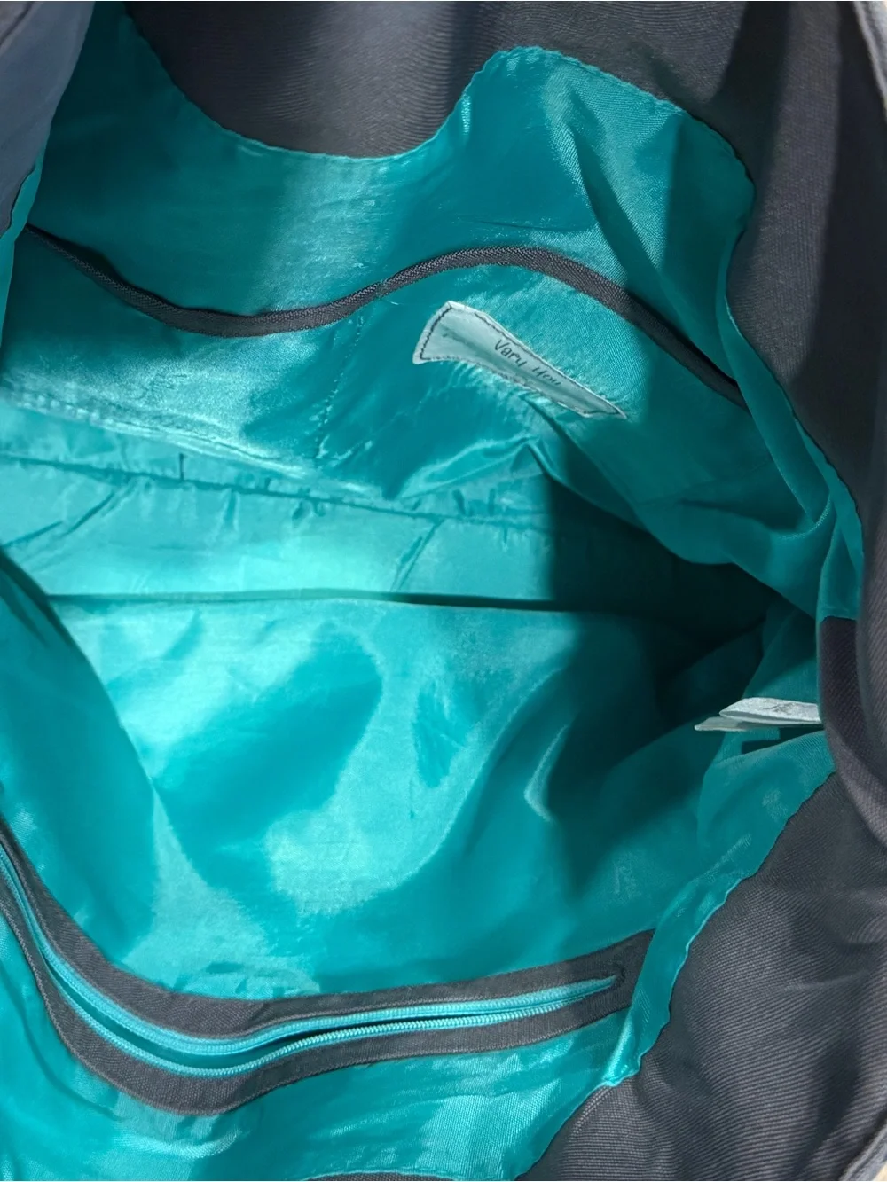 thirty-one Gray Quilted Tote with Teal Trim